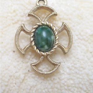 Vintage Avon Baroness Pendant 1970s Cross Green Emerald